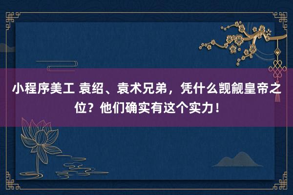 小程序美工 袁绍、袁术兄弟，凭什么觊觎皇帝之位？他们确实有这个实力！