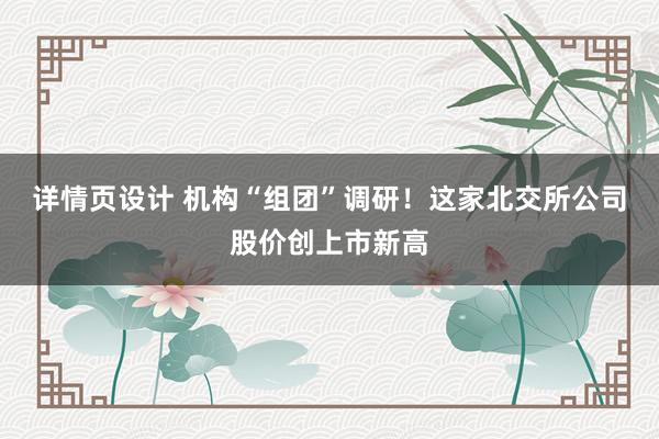 详情页设计 机构“组团”调研！这家北交所公司股价创上市新高