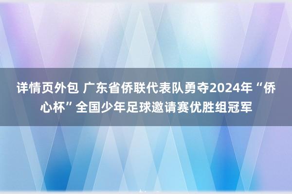 详情页外包 广东省侨联代表队勇夺2024年“侨心杯”全国少年足球邀请赛优胜组冠军